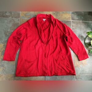 SOLD J Jill Womens Sweater Open Cardigan Bright Red Merino Wool Blend Size 2X